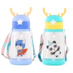 Transparent Water Bottle 600ml with Strap for Kids School- Pack of 2 (Blue & Green) - Image 2