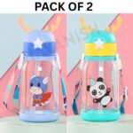 Transparent Water Bottle 600ml with Strap for Kids School- Pack of 2 (Blue & Green) - Image 4