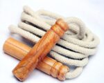 Wooden Jumping Skipping Rope | Unisex | Brown Handle | White Rope | Exercise & Fitness & Workout |
