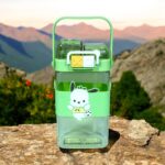New Cute Cartoon Character Rectangle Shaped 2 in 1 Sipper Summer Square Cup Portable Water Bottle with Straw and Wide Mouth 500 ML (Green)