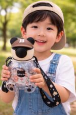 Water Bottle 750ml - Sipper with Straw and Carry Strap Leakproof School Water Bottle, Cute Panda Design (Brown) - Image 4