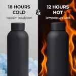 Water Bottle 500ml Black Double Wall Stainless Steel Flask for Hot Cold Drinks - Image 3