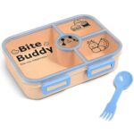 Bite Buddy 4-Compartment Lunch Box for Adults & Kids – Leak Proof Bento Lunch Box, Odor-Free Food Grade Container, 1000ml with Spoon & Fork |( Multiple Colors Available)