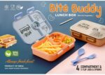 Bite Buddy 4-Compartment Lunch Box for Adults & Kids – Leak Proof Bento Lunch Box, Odor-Free Food Grade Container, 1000ml with Spoon & Fork |( Multiple Colors Available) - Image 2