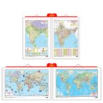 Set of 2 | 2 IN 1 INDIA POLITICAL AND PHYSICAL MAP IN HINDI and 2 IN 1 WORLD POLITICAL AND PHYSICAL MAP IN ENGLISH Educational Charts|
