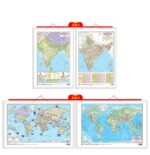 Set of 2 | 2 IN 1 INDIA POLITICAL AND PHYSICAL MAP IN HINDI and 2 IN 1 WORLD POLITICAL AND PHYSICAL MAP IN ENGLISH Educational Charts|
