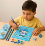 9-Piece Kids Stationery Kit – Cute Pencil Box Set with Pencils, Ruler, Drawing Book, Eraser, Sharpener, Water Colours & Transparent Pouch for Girls & Boys (Pack of 1) - Image 2