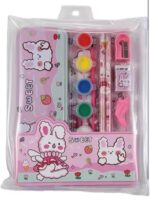 9-Piece Kids Stationery Kit – Cute Pencil Box Set with Pencils, Ruler, Drawing Book, Eraser, Sharpener, Water Colours & Transparent Pouch for Girls & Boys (Pack of 1) - Image 3