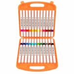 Dual Tip Marker Pen Set with Carry Case, 24 Colours, Water-Based Ink, Brush and Fine Liner Nib, for Kids and Students