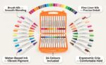 Dual Tip Marker Pen Set with Carry Case, 24 Colours, Water-Based Ink, Brush and Fine Liner Nib, for Kids and Students - Image 3
