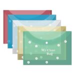 A4 Size Clear Bag (Set of 10), Full Size A4, Floral Design, Transparent Plastic Container for Papers, Button Closer File, Document File/Folder, (Multicolor A4 Size)