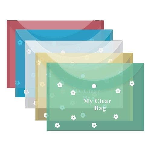 WhatsApp Image 2026-06-25 at 12.22.30 AM A4 Size Clear Bag (Set of 10), Full Size A4, Floral Design, Transparent Plastic Container for Papers, Button Closer File, Document File/Folder, (Multicolor A4 Size) - Image 1